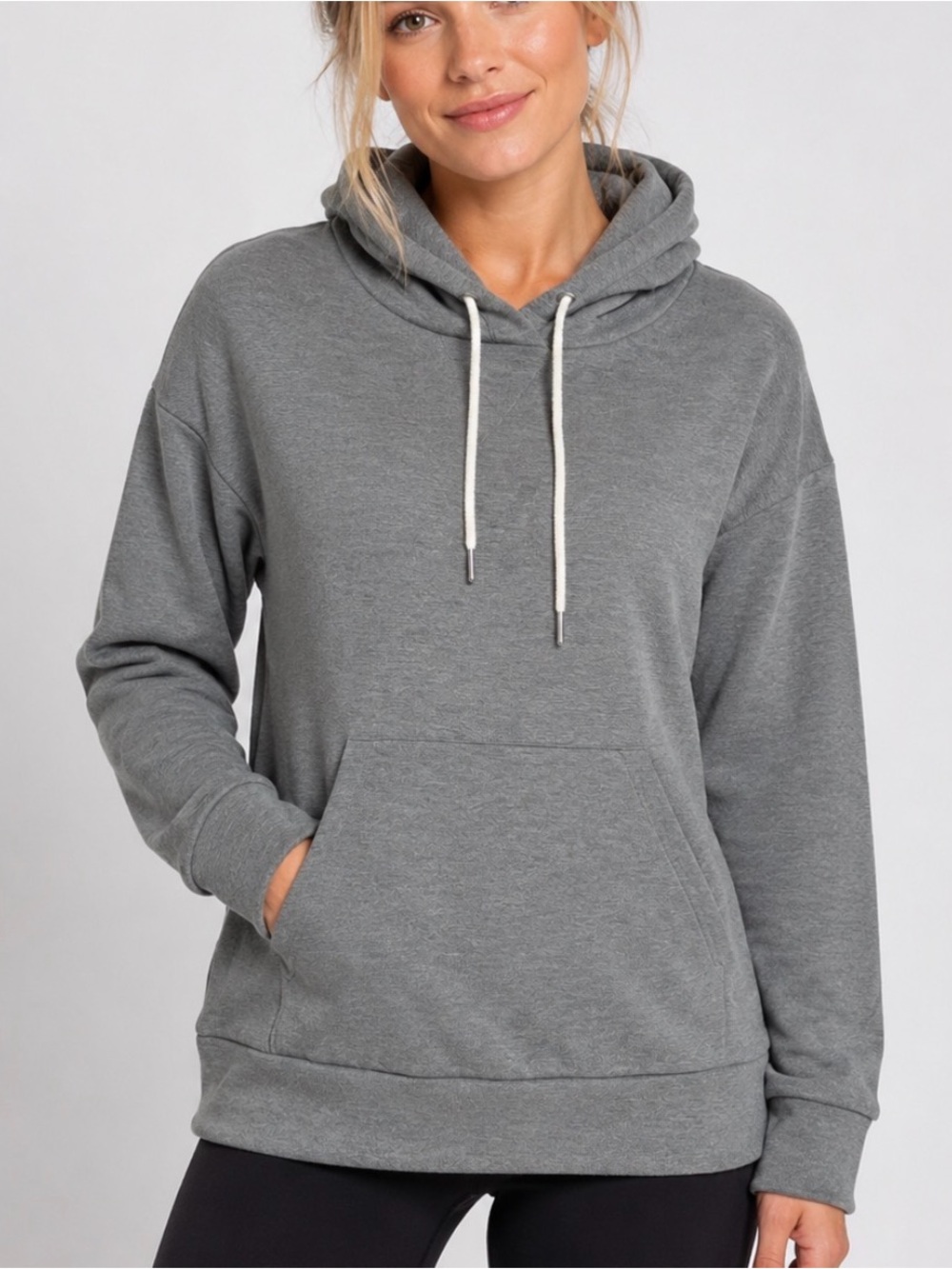 Kaileigh Hooded Pullover Sweatshirt - Gray kangaroo pockets SZ M